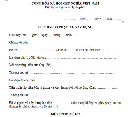 Bảng xử phạt vi phạm xây dựng